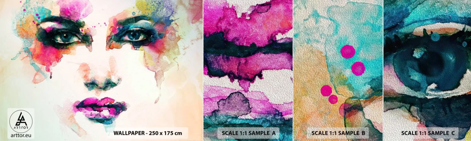 Vzor Fototapety Premium Sand - Portrét malovaný duhou - Abstrakce, ženská tvář, Kus - 100x30 cm