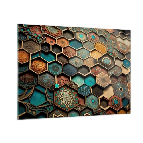 Obraz na skle - Mozaika s geometrickými vzory v orientálním stylu - 70x50cm - Arabské ornamenty – variace - Moderní nástěnná dekorace do obývacího pokoje a ložnice ARTTOR