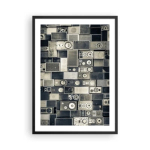 Plakát v černém rámu - Koláž z reproduktorů v odstínech šedé - 50x70cm - A vše je v pořádku - Moderní nástěnná dekorace do obývacího pokoje a ložnice ARTTOR