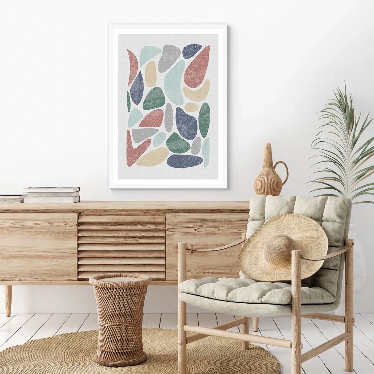 Plakát v bílém rámu - Mozaika práškových barev - 70x100 cm