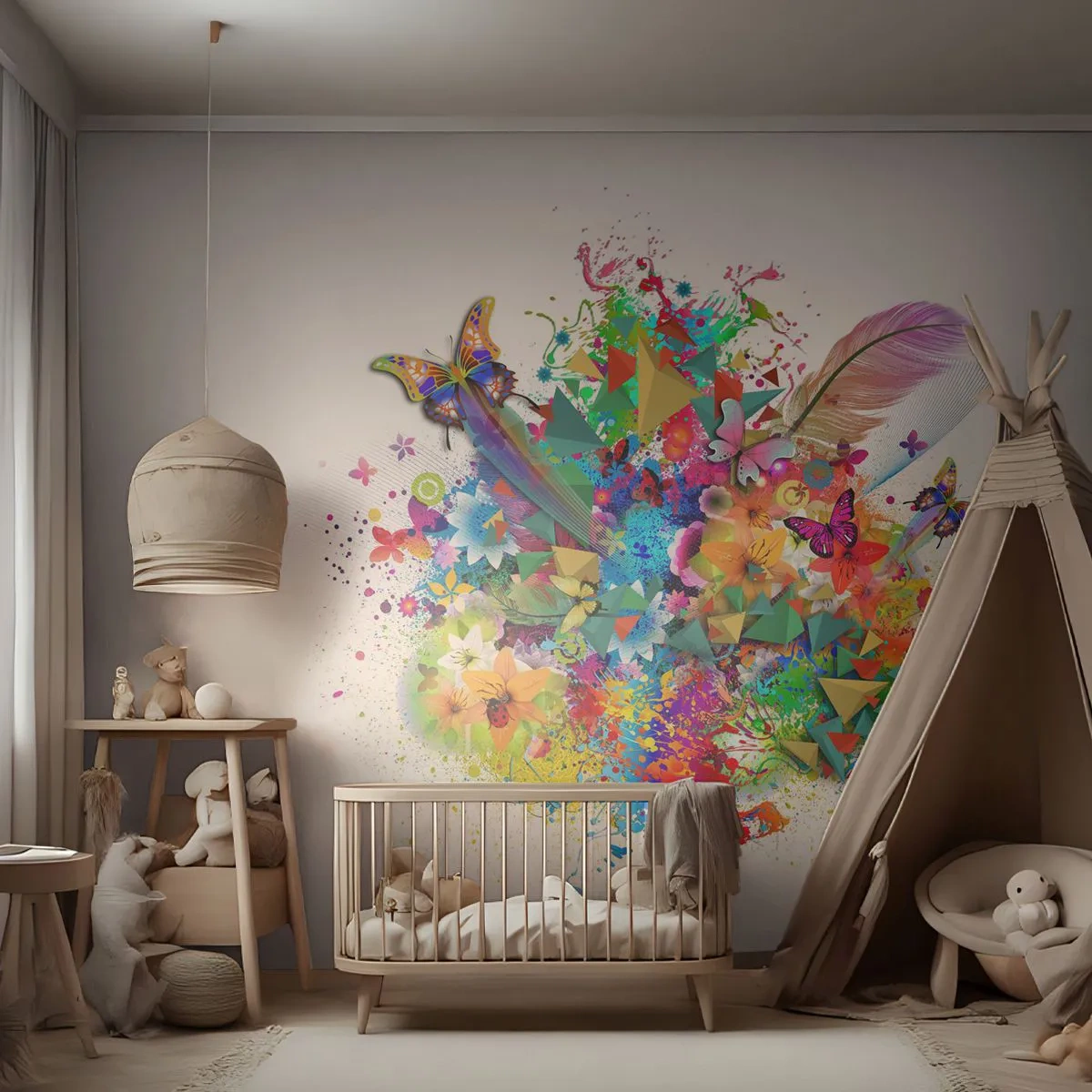 Fototapeta Premium Canvas - Kytice radosti - Motýl, Květ, Grafika - 250x175 cm
