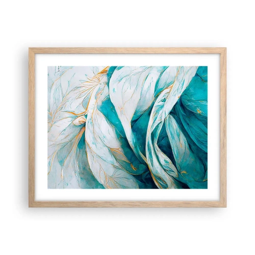 Plakát v rámu světlý dub - Modrá abstrakce se zlatým motivem - 50x40 cm