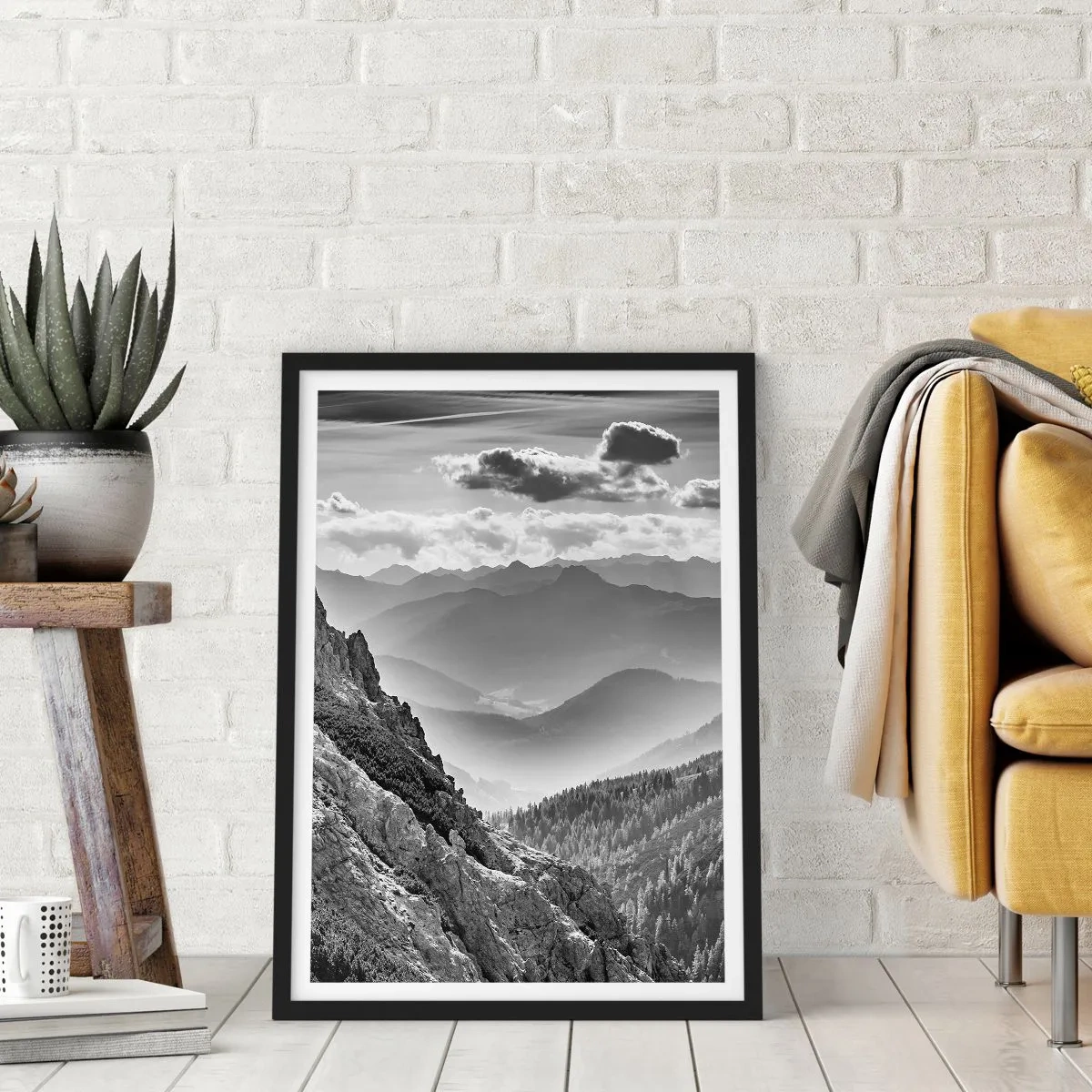 Plakát v černém rámu - Horská krajina s mraky na obzoru - 50x70cm - Až k obzoru - Moderní nástěnná dekorace do obývacího pokoje a ložnice ARTTOR