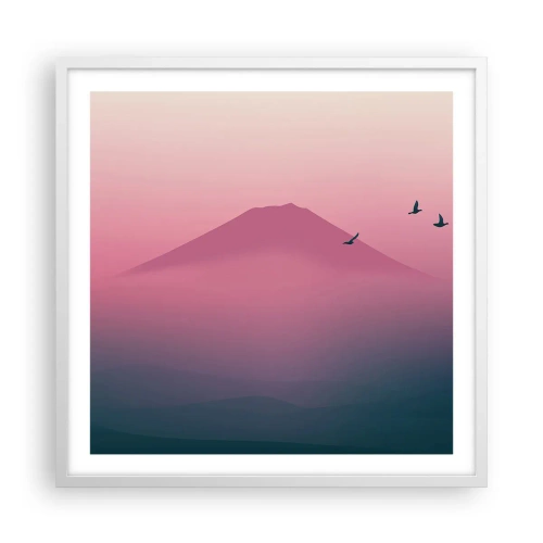 Plakát v bílém rámu - Poutníci nad oblaky - 60x60 cm