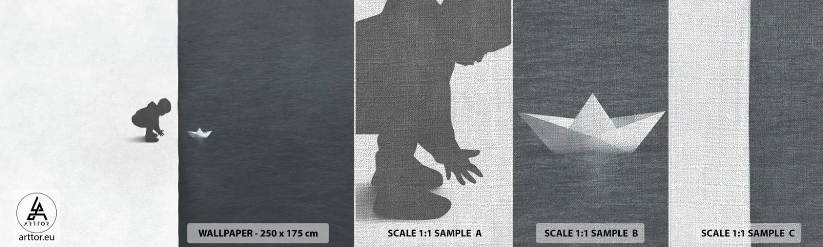 Vzor Fototapety Premium Canvas - Velká výprava - Dítě, Černý a bílý, Voda - 100x30 cm