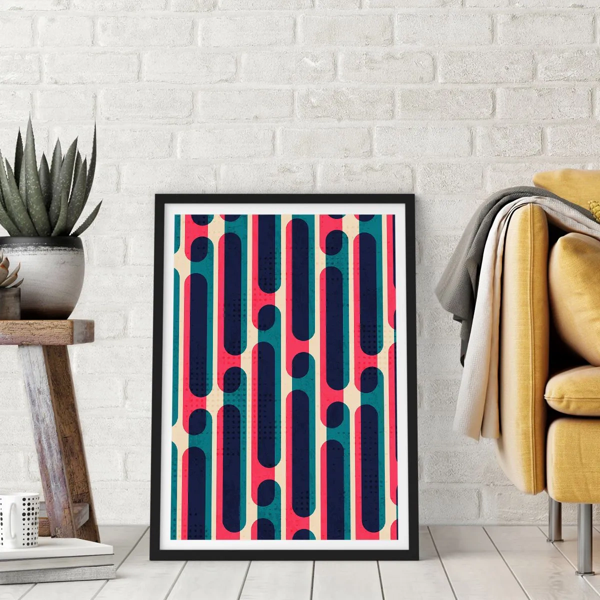 Plakát v černém rámu - Geometrický vzor v odstínech červené a modré - 50x70cm - Dovnitř a dopředu - Moderní nástěnná dekorace do obývacího pokoje a ložnice ARTTOR