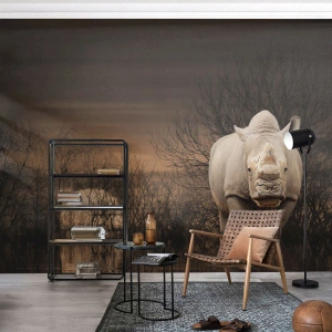 Fototapeta Premium Sand - Bílý proti přírodě - Nosorožec, Zvířata, Afrika - 150x105 cm