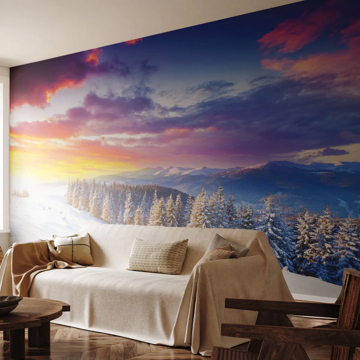 Fototapeta Samolepicí Deluxe Sticker - Za bílého dne - Krajina, hory, Zima - 500x350 cm