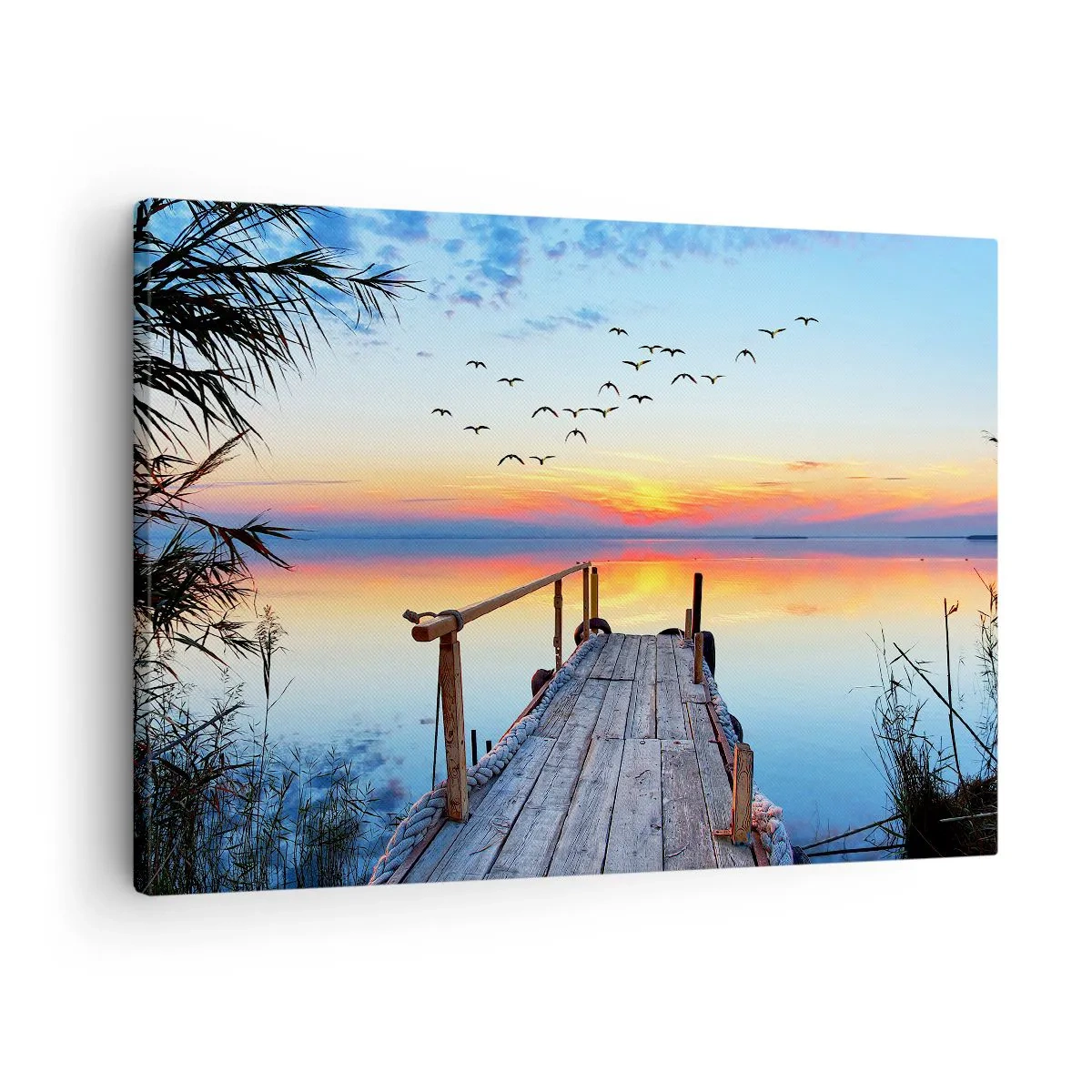 Obraz na plátně - Dřevěné molo nad jezerem při západu slunce - 70x50cm - Je čas vrátit se… - Moderní nástěnná dekorace do obývacího pokoje a ložnice ARTTOR