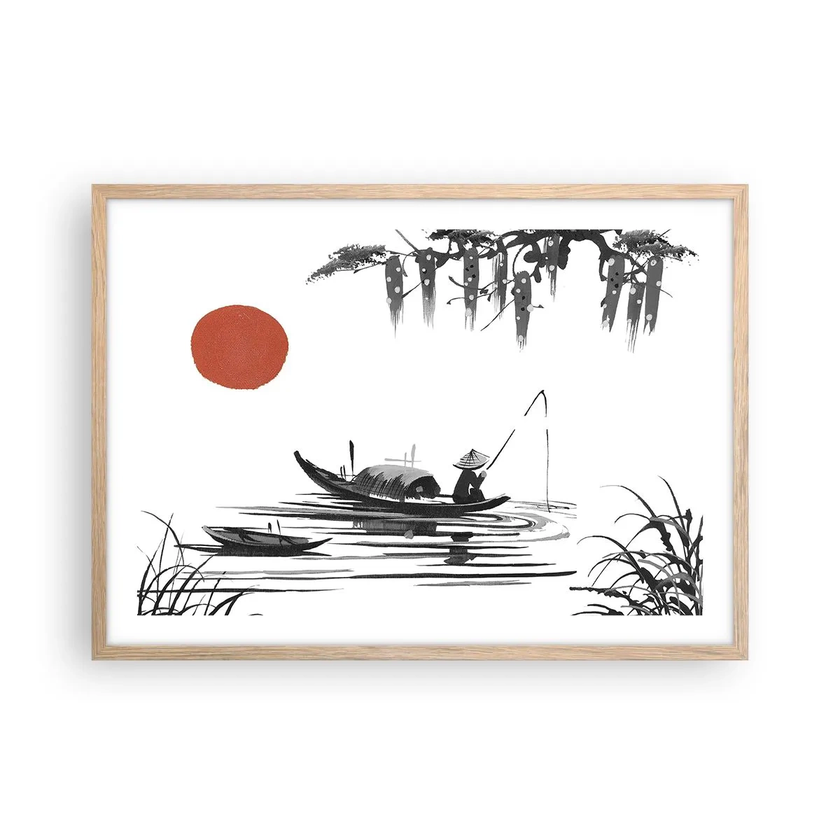 Plakát v rámu světlý dub - Asijské odpoledne - 70x50 cm