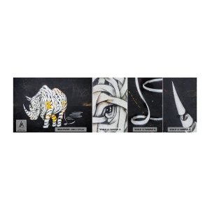 Vzor Fototapety Premium Sand - Necitelnost je mýtus - Abstrakce, Nosorožec, Abstrakce - 100x30 cm