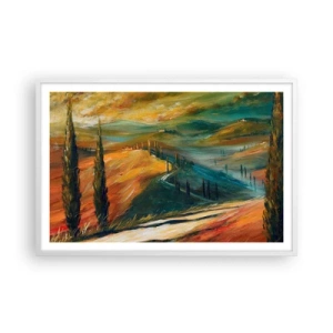 Plakát v bílém rámu - Toskánská krajina - 91x61 cm