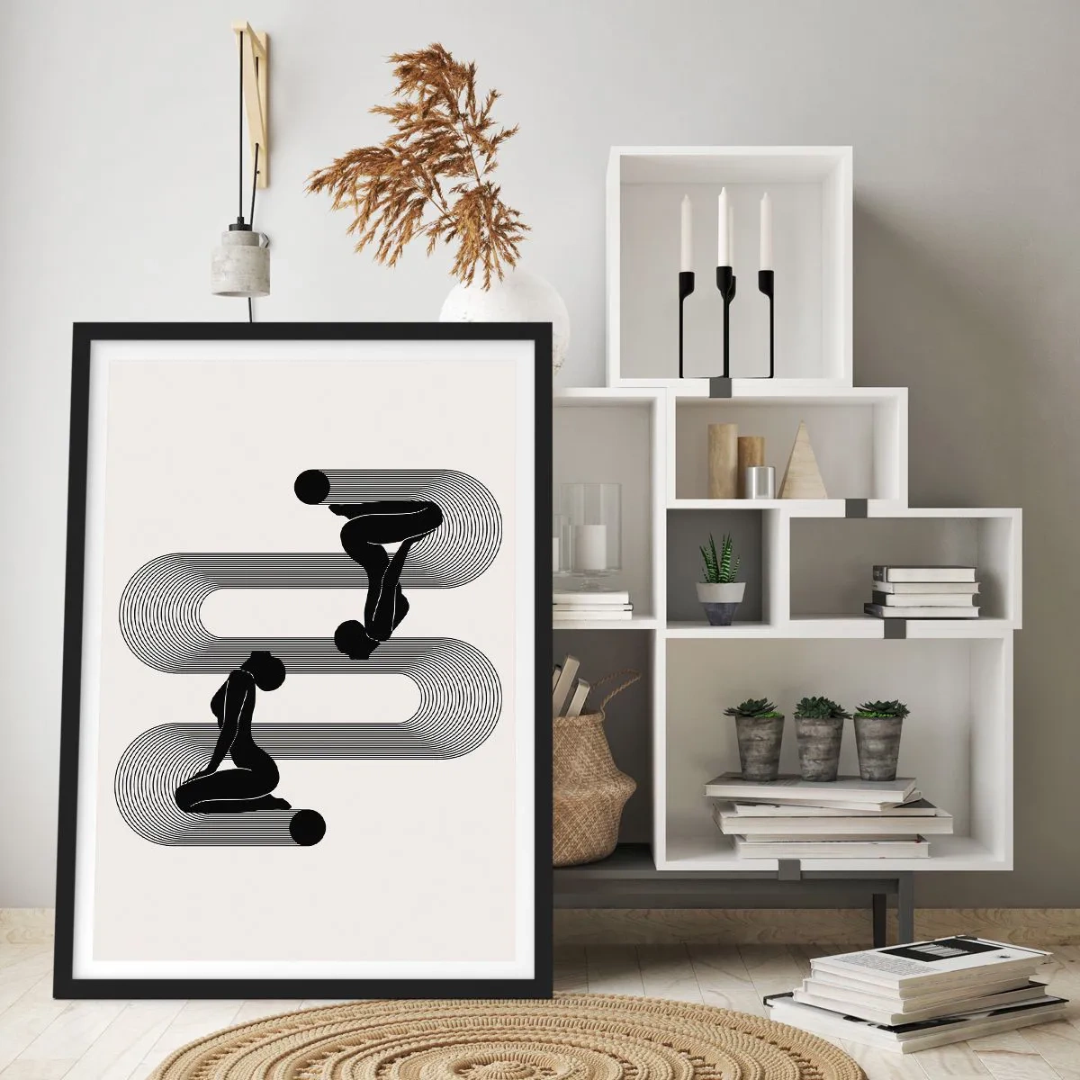 Plakát v černém rámu - Minimalistická grafika ženských siluet s efektem optické iluze - 50x70cm - Smyslná symetrie - Moderní nástěnná dekorace do obývacího pokoje a ložnice ARTTOR