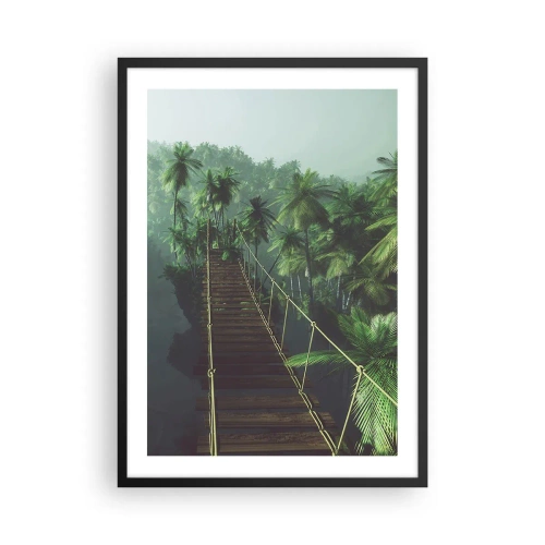 Plakát v černém rámu - Visutý most v tropickém lese plném palem - 50x70cm - U vodopádu zeleně - Moderní nástěnná dekorace do obývacího pokoje a ložnice ARTTOR