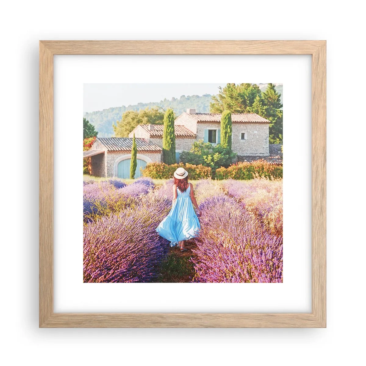 Plakát v rámu světlý dub - Levandulová dívka - 30x30 cm