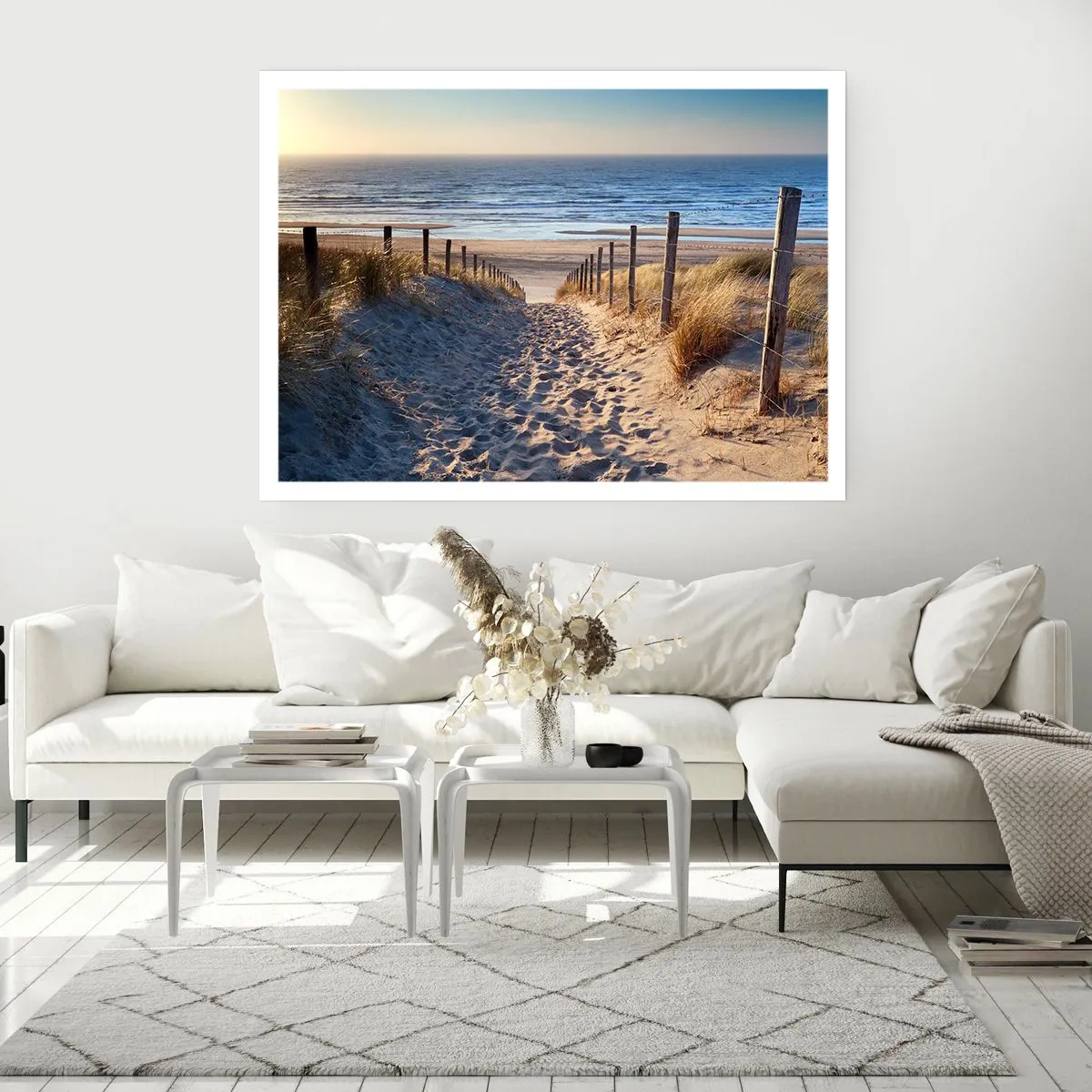 Plakát - Šumění moře, zpěv ptáků, divoká pláž uprostřed trávy… - 70x50 cm