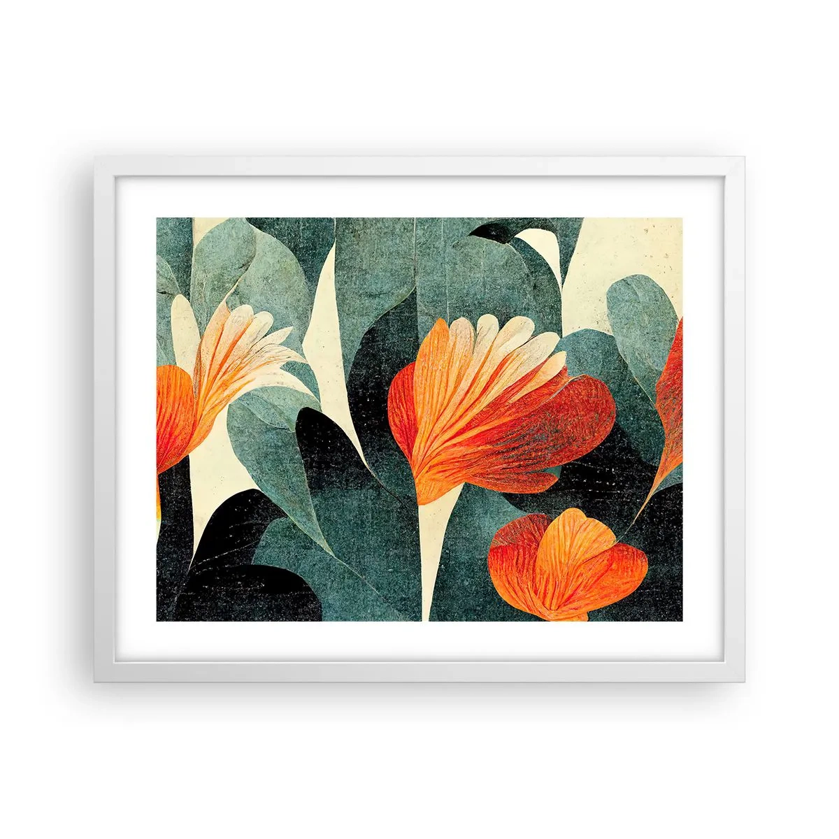 Plakát v bílém rámu - Tropické horko a chlad zeleně - 50x40 cm