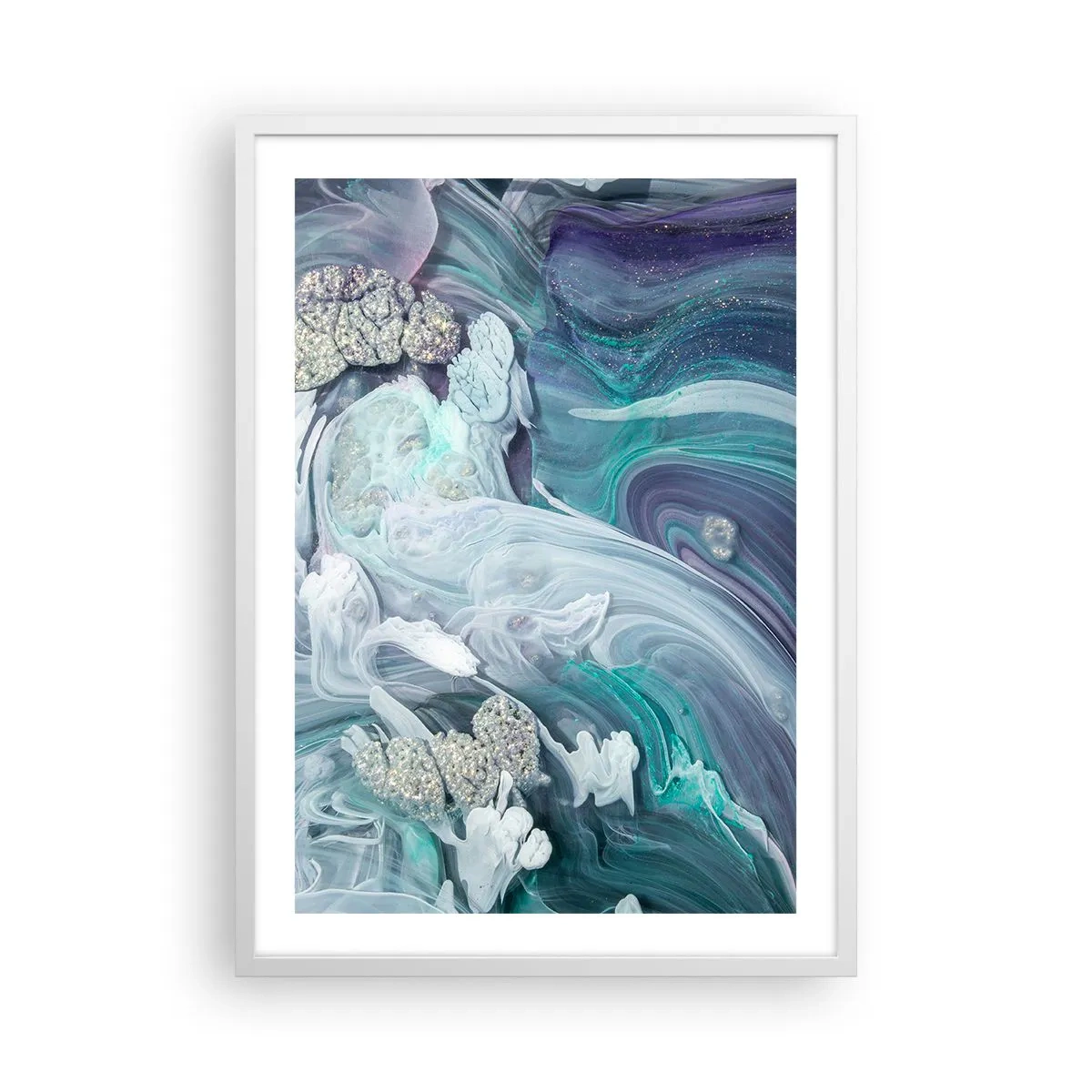 Plakát v bílém rámu - Proudy modré - 50x70 cm