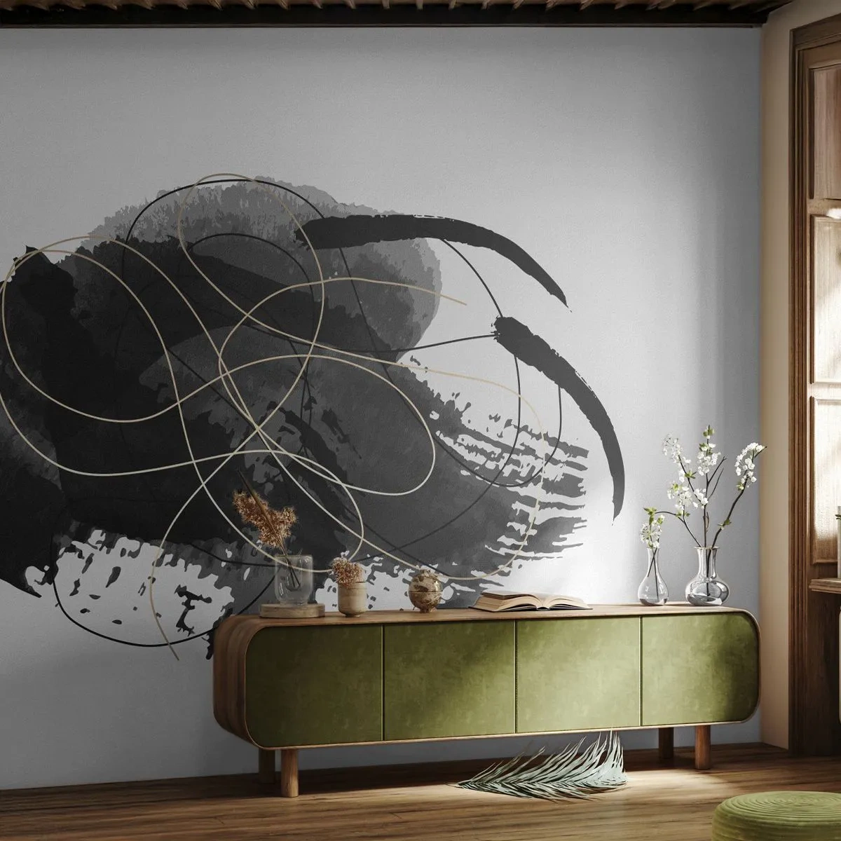 Fototapeta Samolepicí Deluxe Sticker - Upletené z černé - Abstrakce, Kus, Moderní umění - 300x210 cm