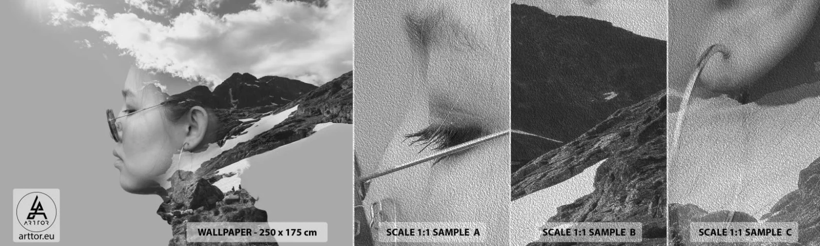 Vzor Fototapety Premium Sand - Povznešen portrét v oblacích - Abstrakce, Ženská hlava, Fantazie - 100x30 cm
