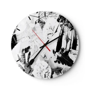 Nástěnné hodiny - Černobílý květinový a listový vzor v uměleckém stylu - 30x30cm - Podzim v negativu - Moderní nástěnná dekorace do obývacího pokoje, kuchyně a ložnice ARTTOR