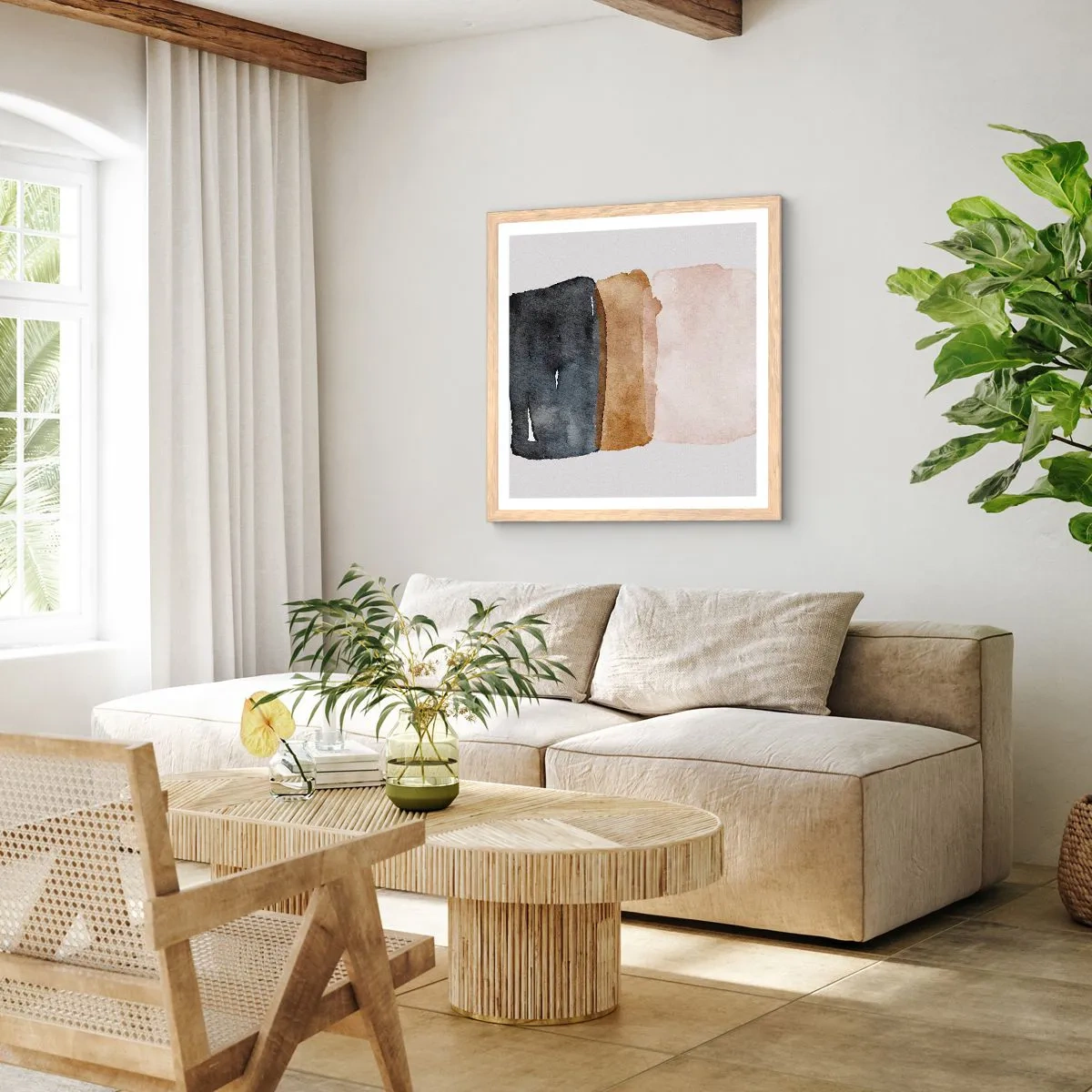 Plakát v rámu světlý dub - Kompozice zemitých barev - 60x60 cm