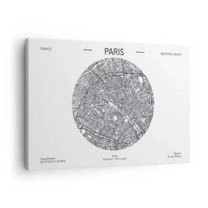 Obraz na plátně - Mapa Paříže v minimalistickém stylu - 70x50cm - Anatomie Paříže - Moderní nástěnná dekorace do obývacího pokoje a ložnice ARTTOR