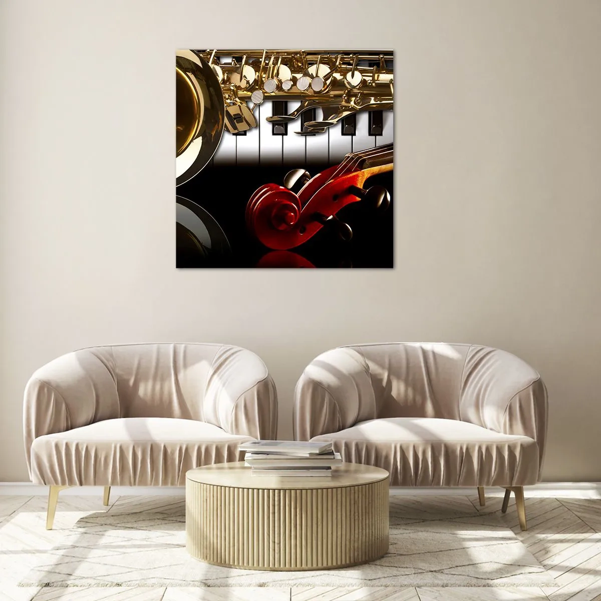 Obraz na skle - Plech, dřevo a slonovinová kost - 70x70 cm