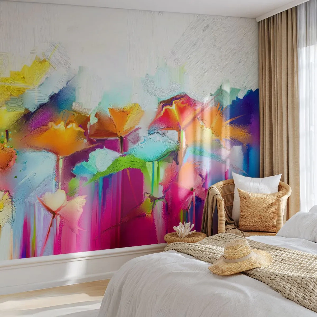 Fototapeta Standard Eco - Barevná abstrakce s květinami v odstínech duhy - 100x70cm - Duha rozkvetla - Moderní nástěnná dekorace do obývacího pokoje a ložnice ARTTOR