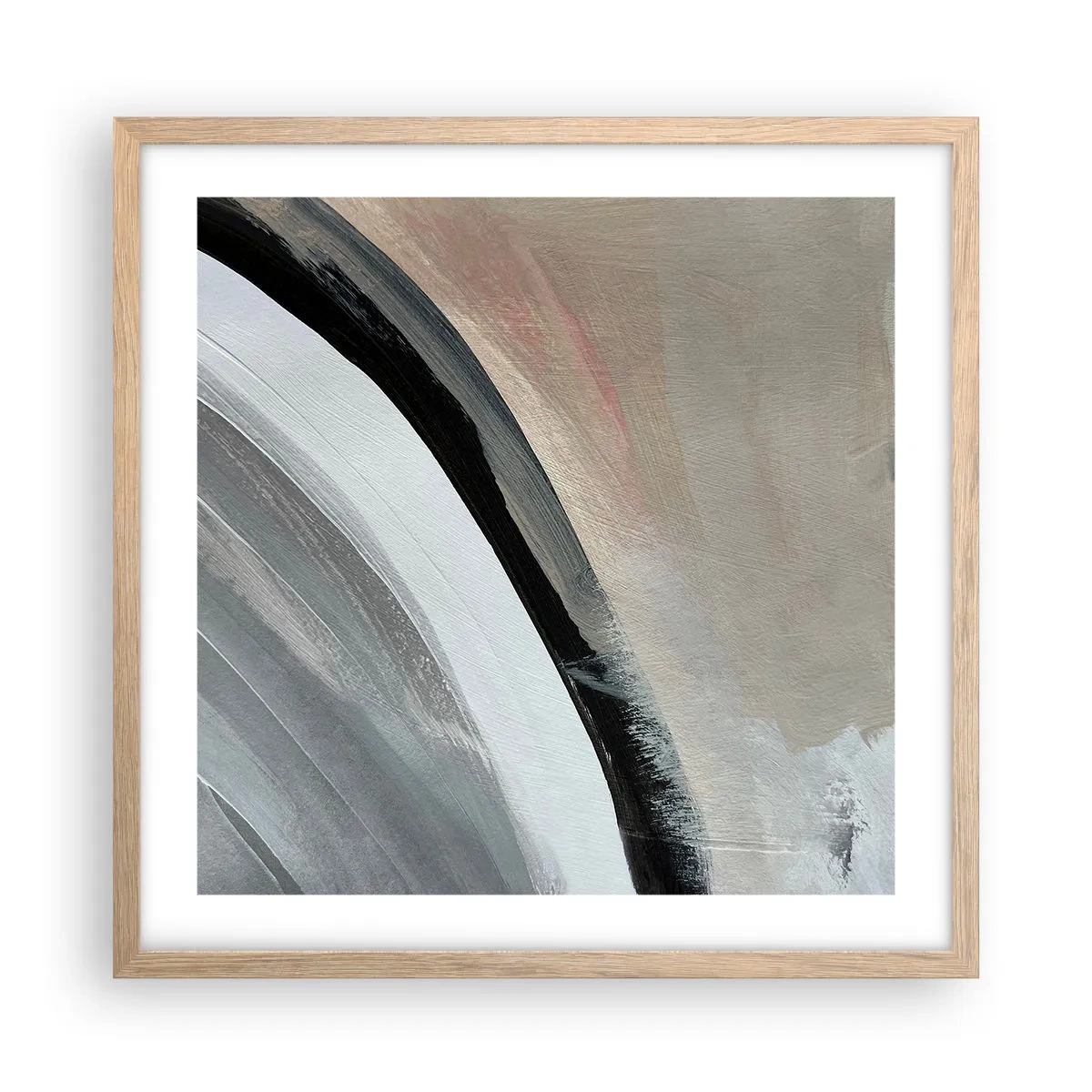 Plakát v rámu světlý dub - Kompozice: černý a šedý oblouk - 50x50 cm