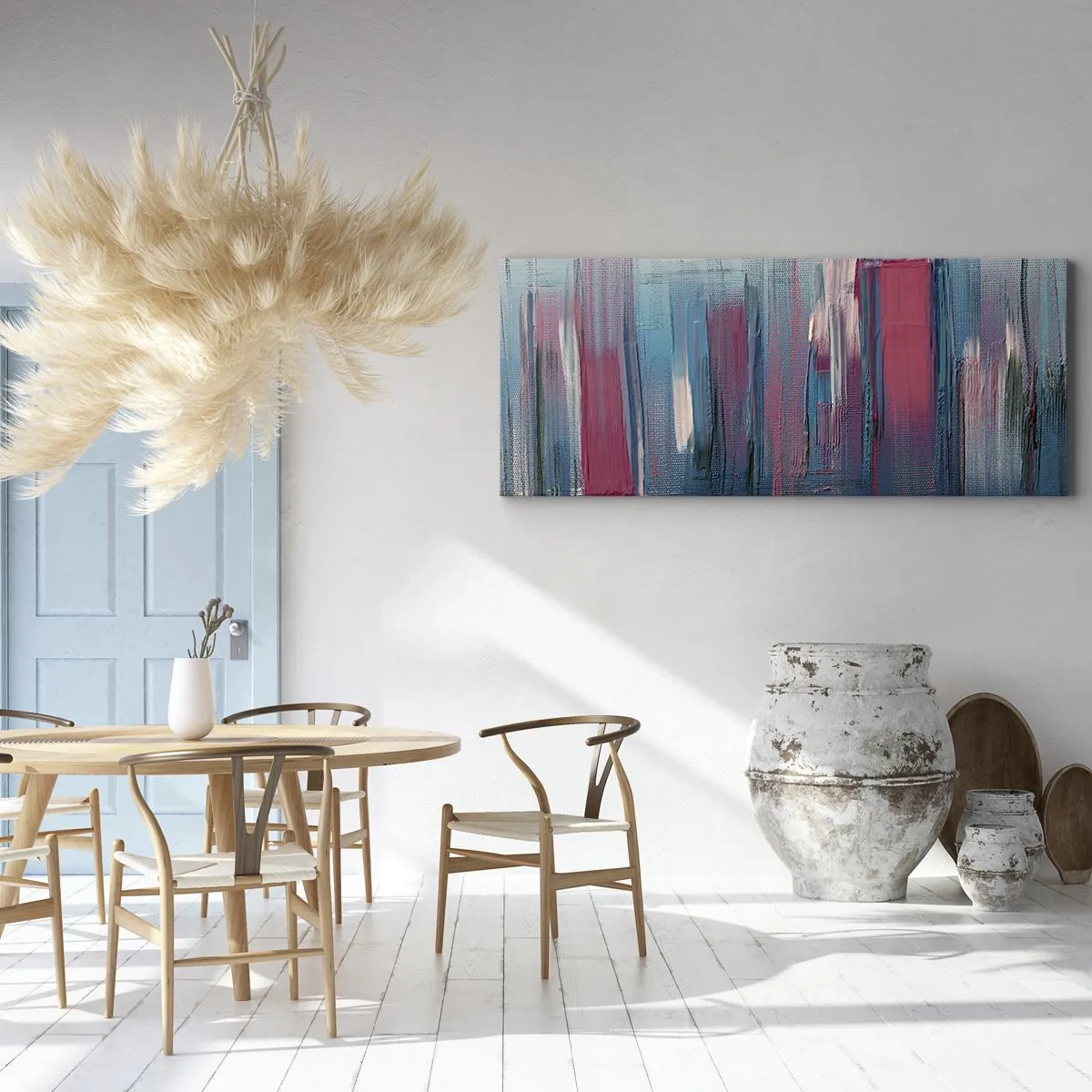 Obraz na plátně - Vertikální kompozice v modré a červené - 140x50 cm