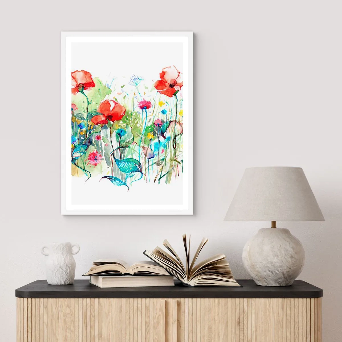 Plakát v bílém rámu - Kvetoucí louka v květnu - 70x100 cm