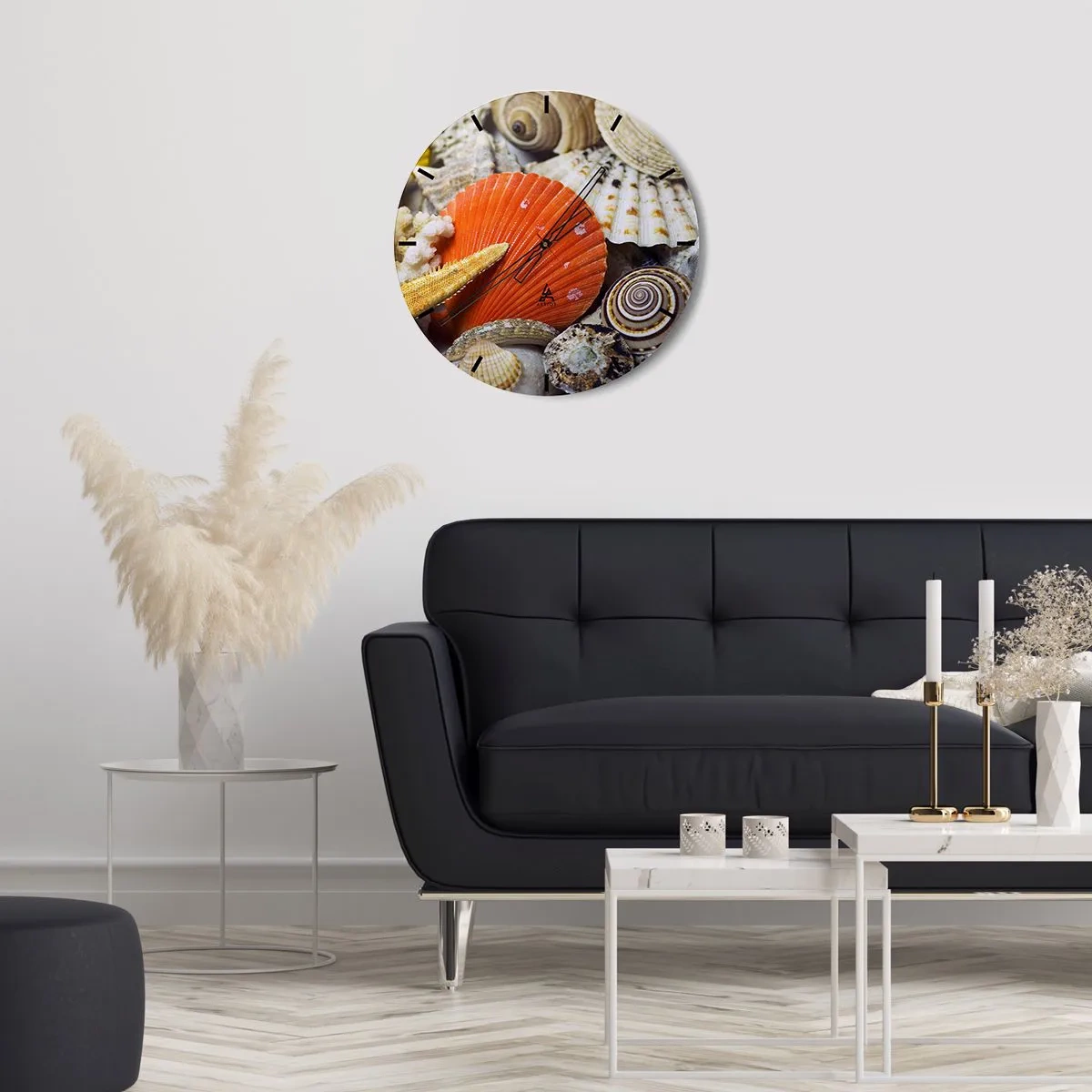 Nástěnné hodiny - Detailní záběr na mušle a hvězdice v přírodních barvách - 30x30cm - Poklady oceánu - Moderní nástěnná dekorace do obývacího pokoje, kuchyně a ložnice ARTTOR
