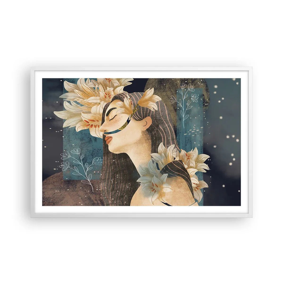 Plakát v bílém rámu - Pohádka o princezně s liliemi - 91x61 cm