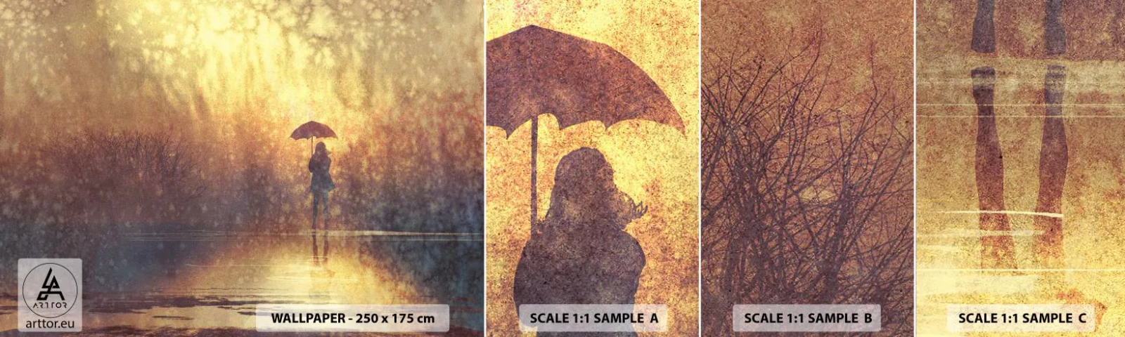 Fototapeta Vzorek Standard Eco - Cítím, že se na mě někdo dívá - Abstrakce, Žena, Procházka v dešti - 100x30 cm