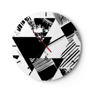 Nástěnné hodiny - Černobílá geometrická kompozice s trojúhelníky - 30x30cm - Déšť trojúhelníků - Moderní nástěnná dekorace do obývacího pokoje, kuchyně a ložnice ARTTOR