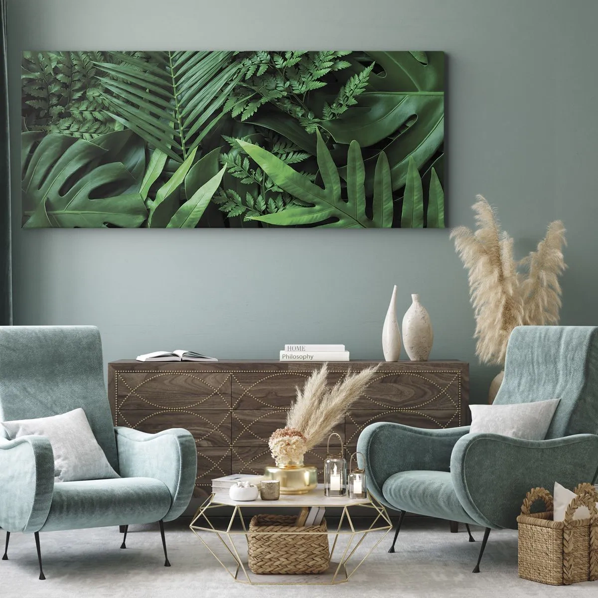 Obraz na plátně - Objaté v zeleni - 160x50 cm