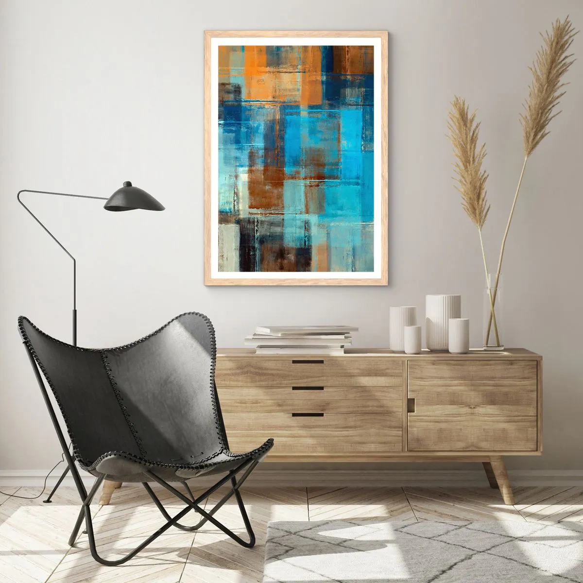 Plakát v rámu světlý dub - Přes modrý závoj - 70x100 cm