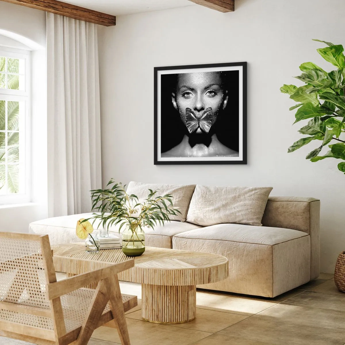 Plakát v černém rámu - Motýlí polibek - 40x40 cm