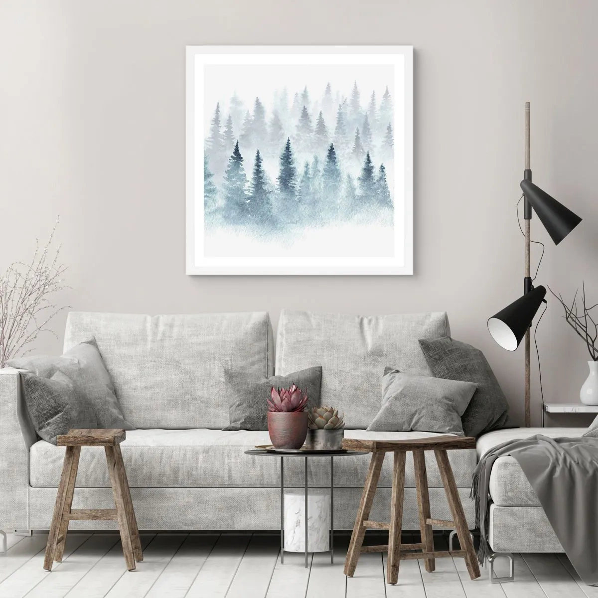 Plakát v bílém rámu - Zahalené mlhou - 60x60 cm