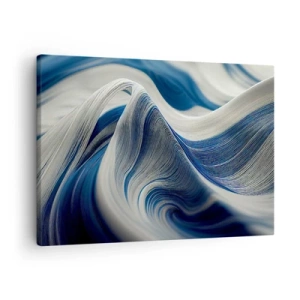 Obraz na plátně - Abstraktní vlny v odstínech modré a bílé - 70x50cm - Plynulost modré a bílé - Moderní nástěnná dekorace do obývacího pokoje a ložnice ARTTOR