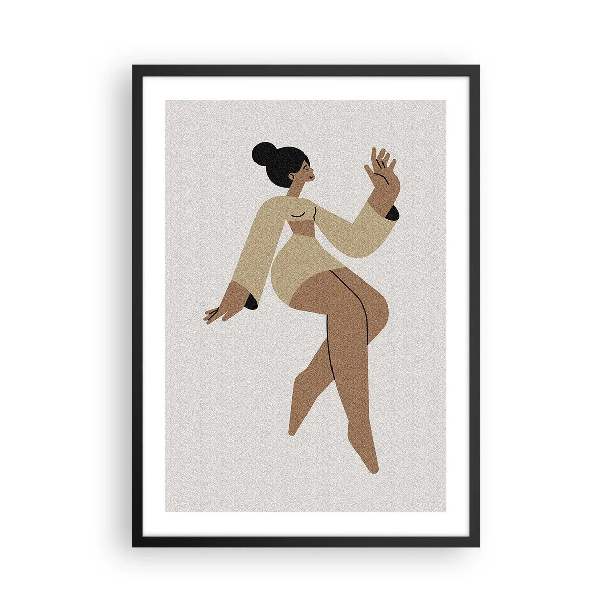 Plakát v černém rámu - Minimalistická ilustrace ženské postavy v pohybu. - 50x70cm - Tvar půvabu - Moderní nástěnná dekorace do obývacího pokoje a ložnice ARTTOR