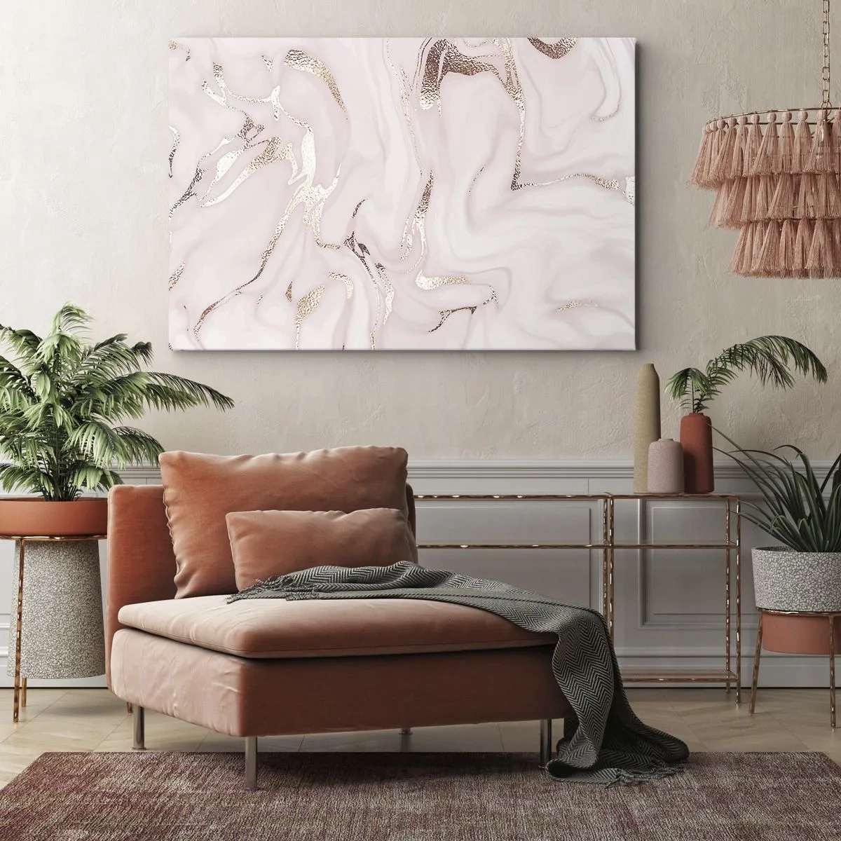 Obraz na plátně - Elegantní abstrakce v odstínech růžové a zlaté - 70x50cm - V růžovém šílenství - Moderní nástěnná dekorace do obývacího pokoje a ložnice ARTTOR