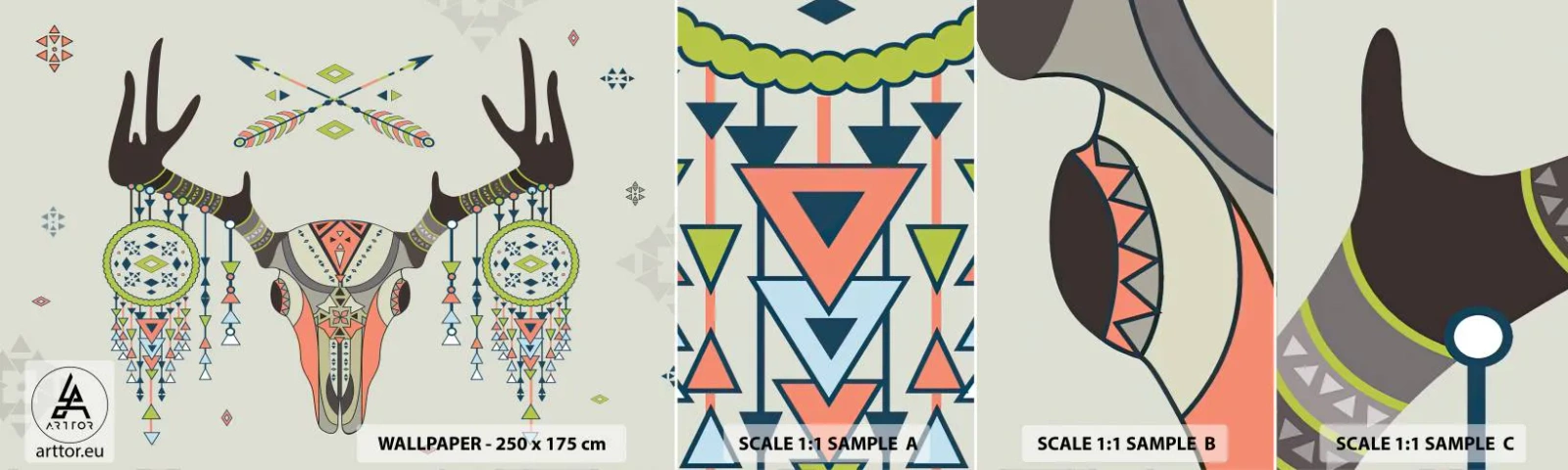 Vzor Fototapety Samolepicí Deluxe Sticker - Trofej indiánského lovce - Abstrakce, Jelen, Boho - 100x30 cm