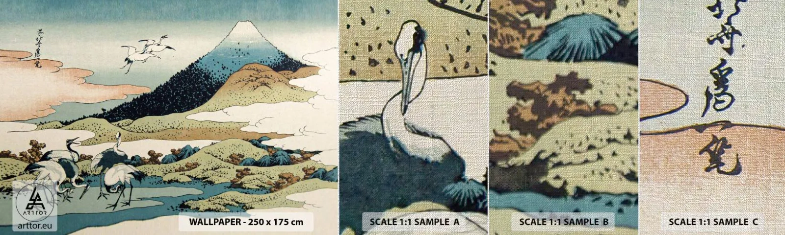 Vzor Fototapety Premium Canvas - V japonském duchu - Čáp, Pták, Krajina - 100x30 cm