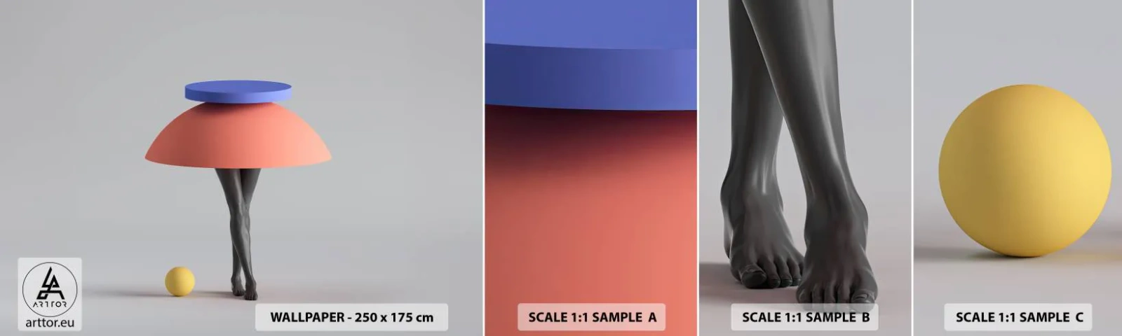 Vzor Fototapety Samolepicí Deluxe Sticker - Surrealistická kompozice - 3D, Nohy, Tvary - 100x30 cm