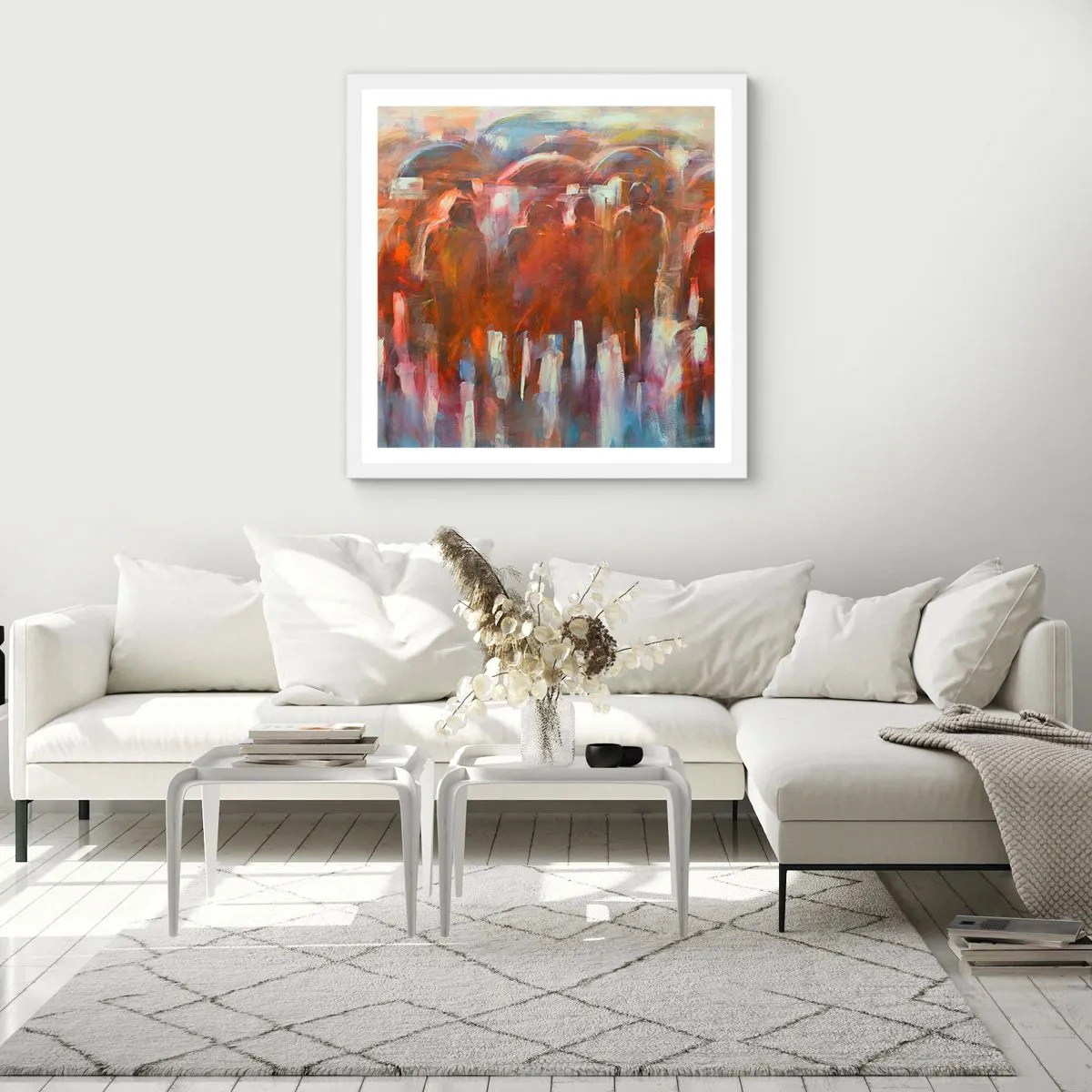 Plakát v bílém rámu - Rovnocenní v dešti a mlze - 30x30 cm