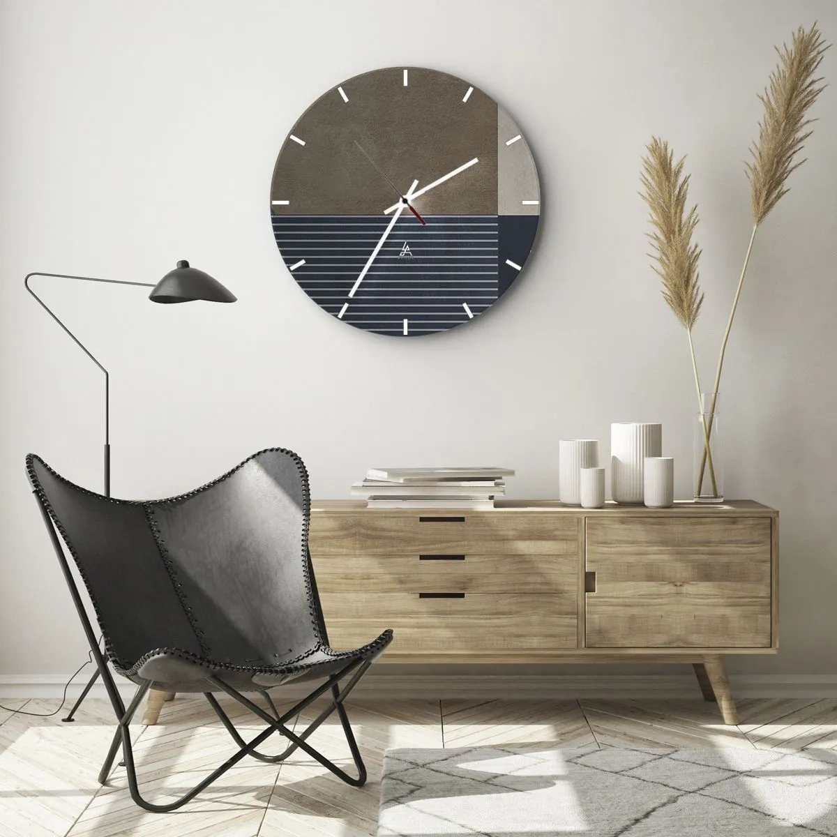 Nástěnné hodiny - Minimalistické uspořádání barev a čar v geometrické formě - 30x30cm - Kompozice jednoduchosti a kulatosti - Moderní nástěnná dekorace do obývacího pokoje, kuchyně a ložnice ARTTOR