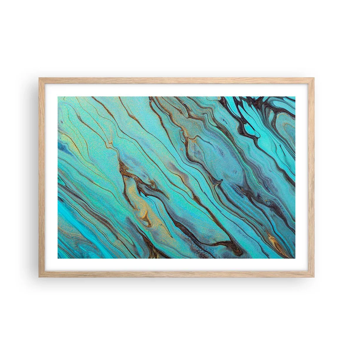 Plakát v rámu světlý dub - Tyrkysový příliv - 70x50 cm