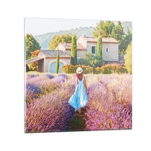 Obraz na skle - Levandulová dívka - 40x40 cm